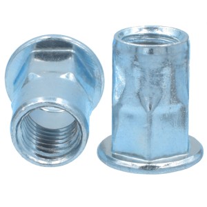 Hex Body Rivet Nuts Flat Head M10 Steel-Zinc Plated